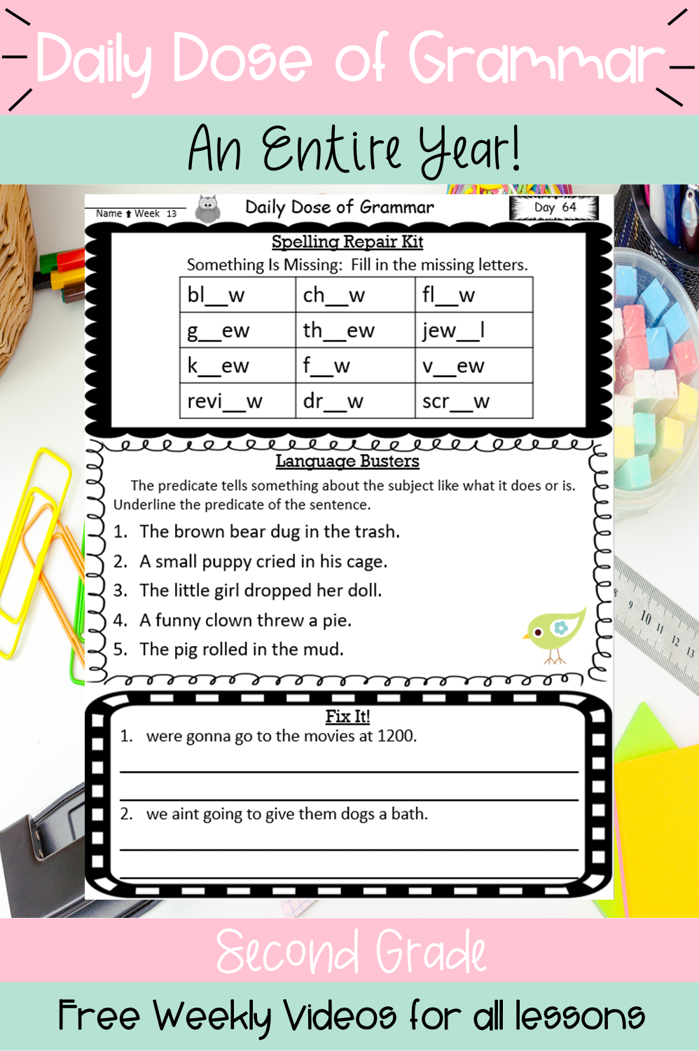 Second Grade Grammar Skills Daily Dose Bundle Standards Assessments 