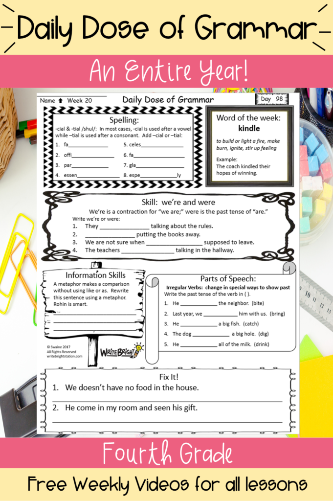 Fourth Grade Grammar Skills Daily Dose Bundle Standards Assessments ...